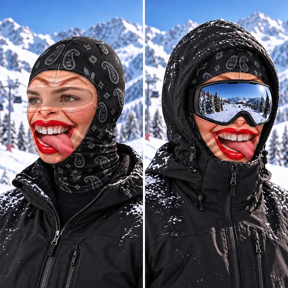 Christmas, Humorous, Icon, Skiing - Winter Skiing Gag Gift For Friends, Matching Gear For Couple - Personalized 3D Realistic Funny Face Printed Balaclava Face Mask