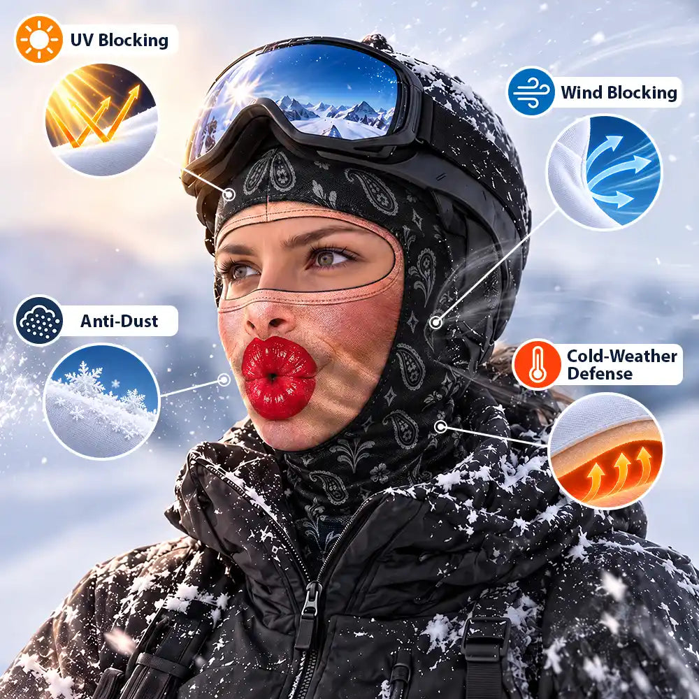 Christmas, Humorous, Icon, Skiing - Winter Skiing Gag Gift For Friends, Matching Gear For Couple - Personalized 3D Realistic Funny Face Printed Balaclava Face Mask