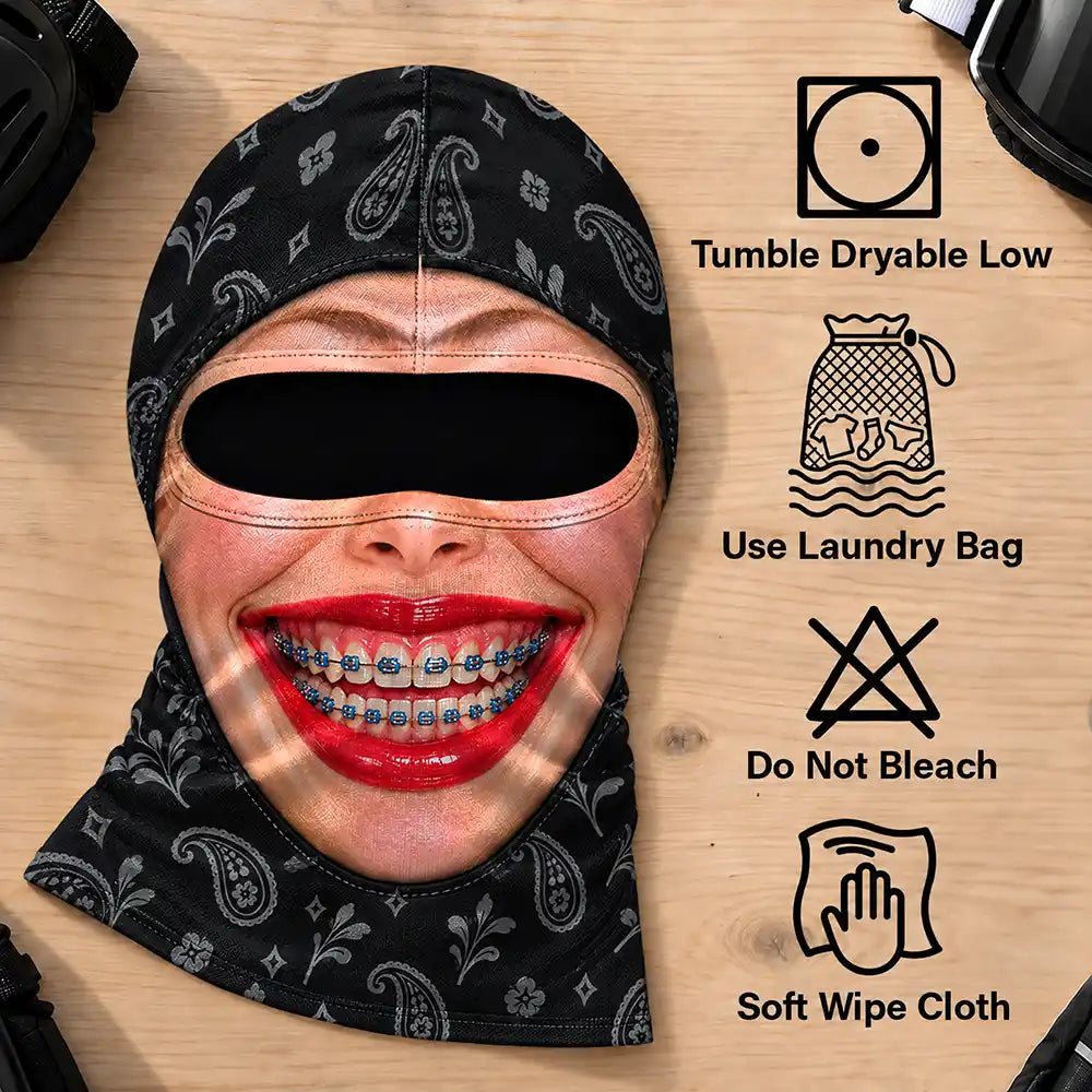 Christmas, Humorous, Icon, Skiing - Winter Skiing Gag Gift For Friends, Matching Gear For Couple - Personalized 3D Realistic Funny Face Printed Balaclava Face Mask