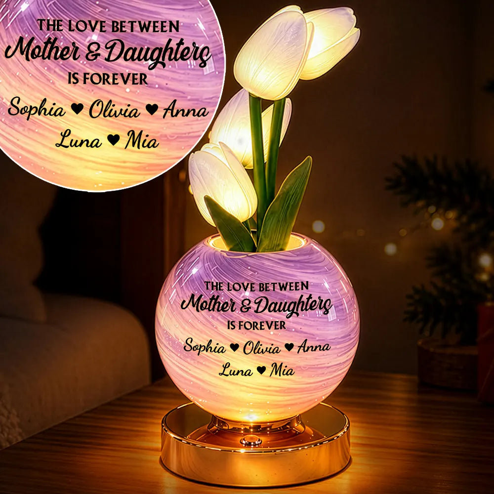 Christmas,Custom Text,Gift For Mother,Gifts For Her,Indoor Decor,Sentimental - Christmas Home Bedside Cozy Decor Gift For Mom From Daughter, Mother Daughter - Personalized With Name And Message Tulip LED Night Light