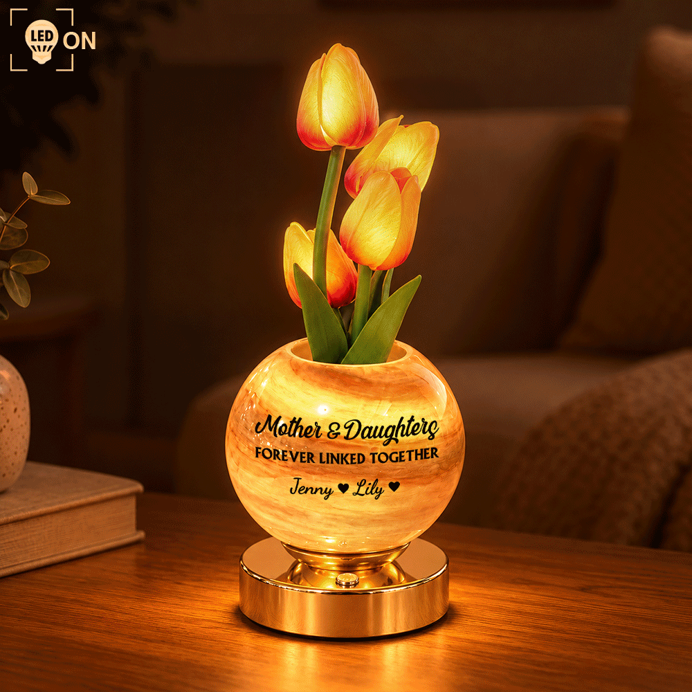 Christmas,Custom Text,Gift For Mother,Gifts For Her,Indoor Decor,Sentimental - Christmas Home Bedside Cozy Decor Gift For Mom From Daughter, Mother Daughter - Personalized With Name And Message Tulip LED Night Light