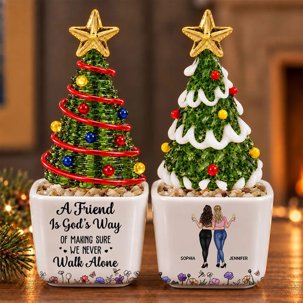 Afro Besties, Christmas, Gift For Bestie, Grateful, Vector - Christmas Gift For Best Friend - Personalized A Friend Is God's Way Of Making Sure We Never Walk Alone Stained Glass Christmas Tree