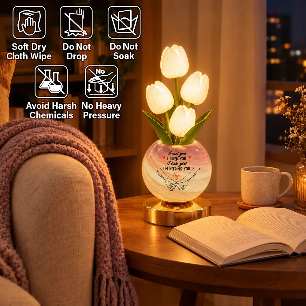 Anniversary, Christmas, Gift For Couples, Gift For Wife, Gifts For Her, Icon, Indoor Decor, Romantic - To My Wife, Girlfriend Anniversary Christmas Home Decor Gift - Personalized Pinky Promise Tulip LED Night Light