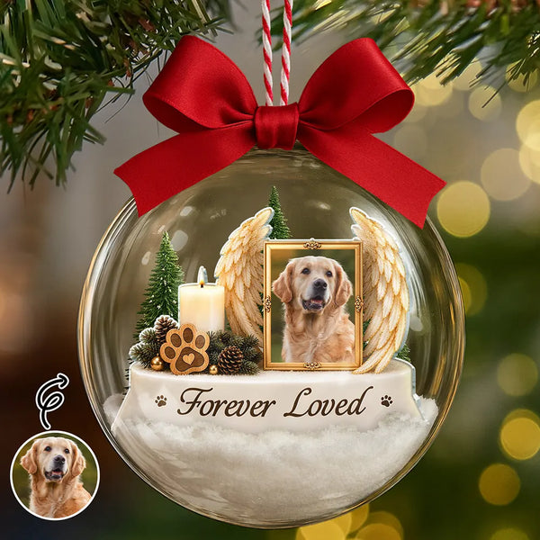 Christmas,Custom Photo,Memorial,Pet Lovers,Pet Memorial,Sympathetic,Upload Full Photo - Pet Memorial Christmas Gift - Personalized Custom Photo Pet Dog Cat Portrait 3D Acrylic Ball Ornament