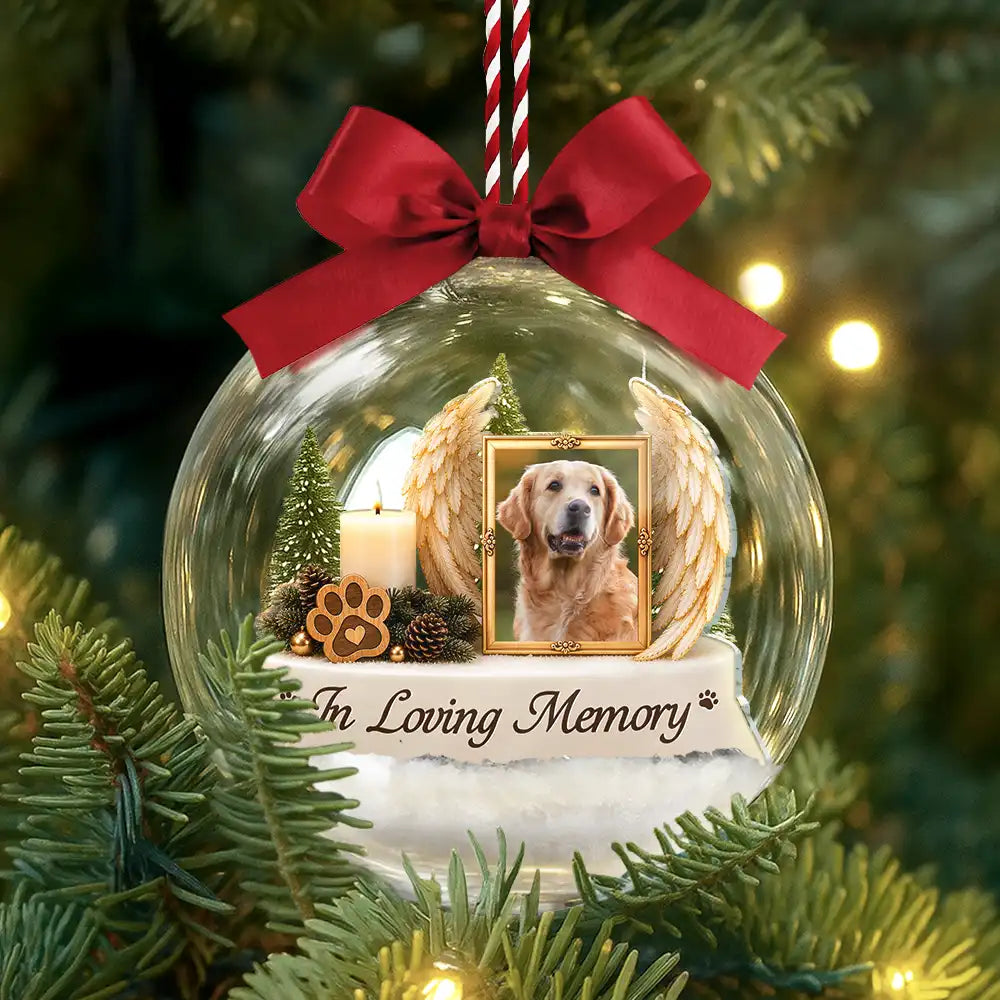 Christmas,Custom Photo,Memorial,Pet Lovers,Pet Memorial,Sympathetic,Upload Full Photo - Pet Memorial Christmas Gift - Personalized Custom Photo Pet Dog Cat Portrait 3D Acrylic Ball Ornament