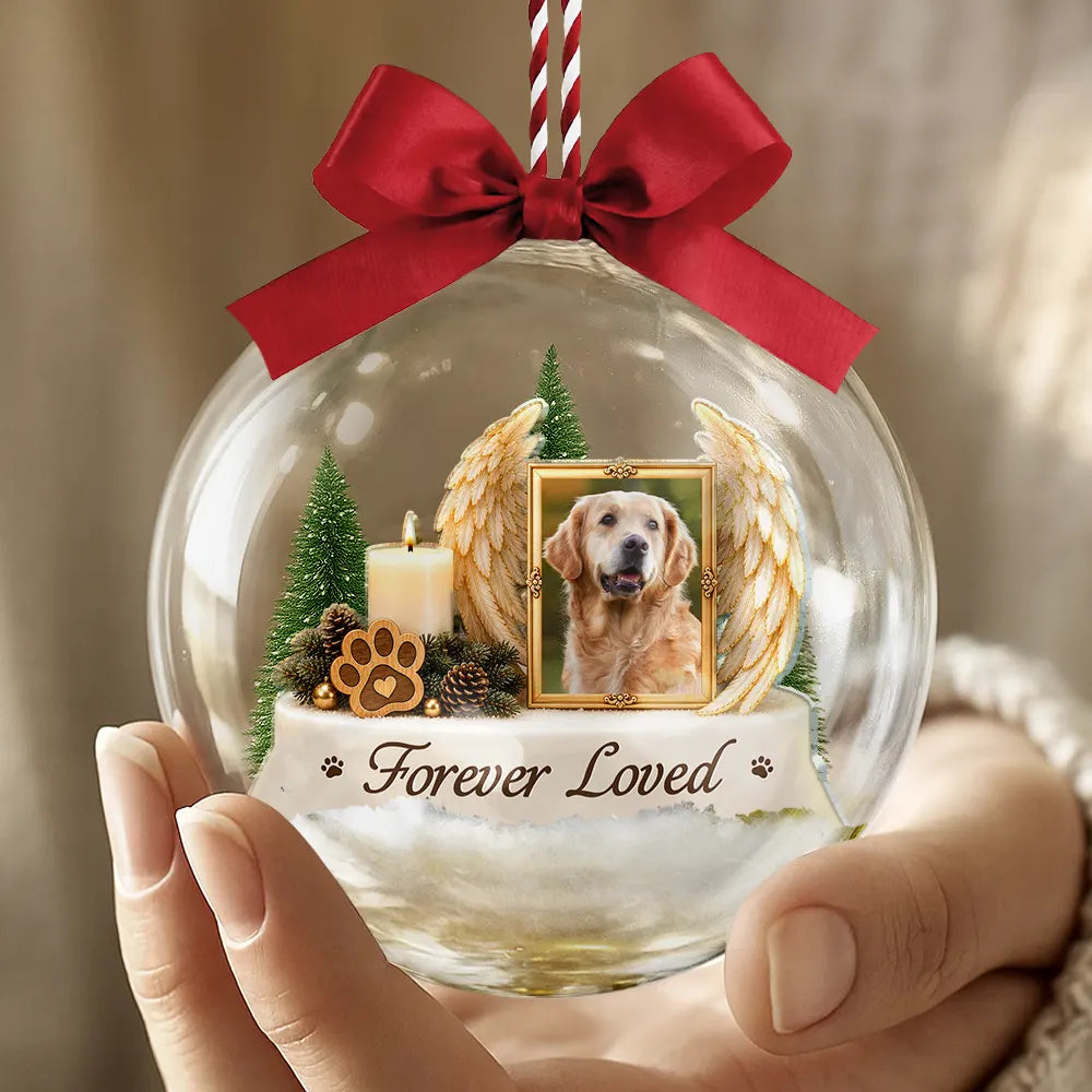 Christmas,Custom Photo,Memorial,Pet Lovers,Pet Memorial,Sympathetic,Upload Full Photo - Pet Memorial Christmas Gift - Personalized Custom Photo Pet Dog Cat Portrait 3D Acrylic Ball Ornament
