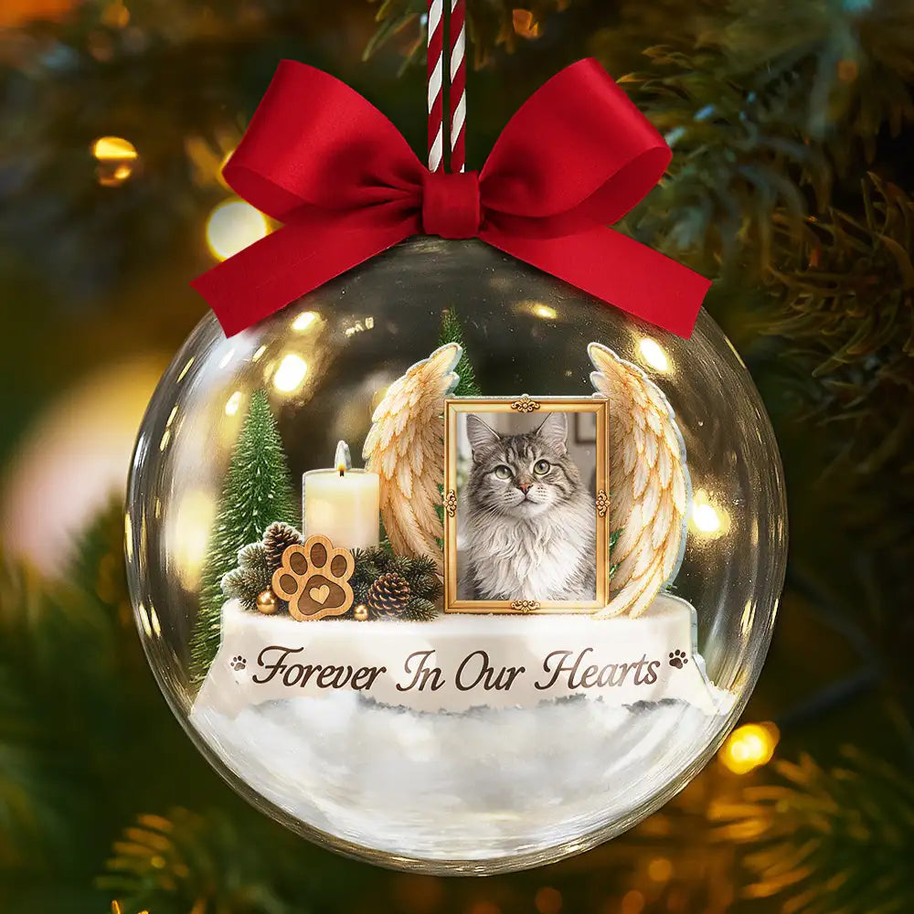 Christmas,Custom Photo,Memorial,Pet Lovers,Pet Memorial,Sympathetic,Upload Full Photo - Pet Memorial Christmas Gift - Personalized Custom Photo Pet Dog Cat Portrait 3D Acrylic Ball Ornament