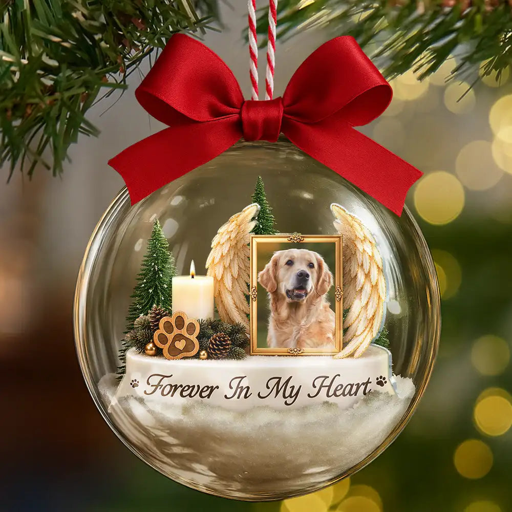 Christmas,Custom Photo,Memorial,Pet Lovers,Pet Memorial,Sympathetic,Upload Full Photo - Pet Memorial Christmas Gift - Personalized Custom Photo Pet Dog Cat Portrait 3D Acrylic Ball Ornament