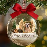 Christmas,Custom Photo,Memorial,Pet Lovers,Pet Memorial,Sympathetic,Upload Full Photo - Pet Memorial Christmas Gift - Personalized Custom Photo Pet Dog Cat Portrait 3D Acrylic Ball Ornament