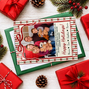 Christmas,Custom Photo,Family,Sentimental,Upload Full Photo - Merry Christmas, Happy Holidays Gift For Family, Grandparents, Friends - Personalized Custom Photo Coquette Bow Stripes Cards