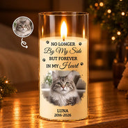 Christmas,Custom Photo,Memorial,Pet Lovers,Pet Memorial,Sympathetic,Upload Full Photo - Pet Memorial Gift - Personalized Custom Photo Your Light Always Shines In My Heart LED Candle