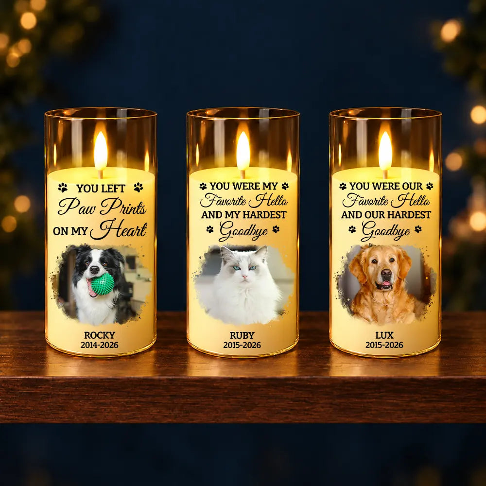 Christmas,Custom Photo,Memorial,Pet Lovers,Pet Memorial,Sympathetic,Upload Full Photo - Pet Memorial Gift - Personalized Custom Photo Your Light Always Shines In My Heart LED Candle
