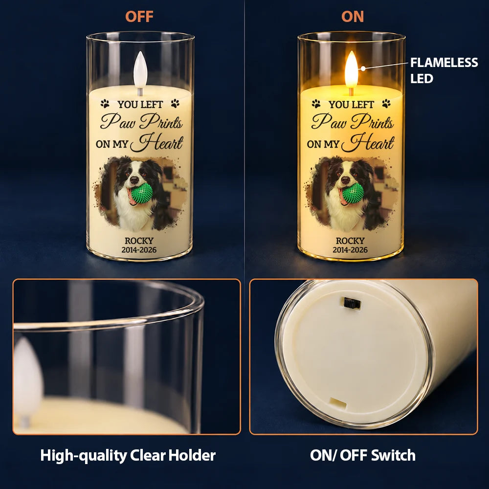 Christmas,Custom Photo,Memorial,Pet Lovers,Pet Memorial,Sympathetic,Upload Full Photo - Pet Memorial Gift - Personalized Custom Photo Your Light Always Shines In My Heart LED Candle