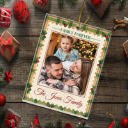 Christmas,Custom Photo,Family,Sentimental,Upload Full Photo - Christmas Gifts For Family - Personalized Custom Photo Family Name Plaid Pattern Acrylic Ornament