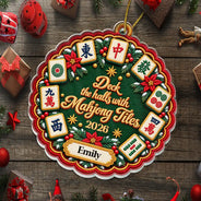 Christmas,Custom Text,Gift For Women,Gift For Yourself,Gifts For Her,Happy - Mahjong Player Christmas Gift - Personalized Merry Mahjong Acrylic Ornament
