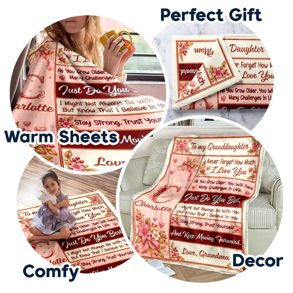 Christmas,Gift For Granddaughter,Gift For Grandkids,Gifts For Her,Monogram,Sentimental - Birthday Gift For Granddaughter - Personalized Monogram Just Do Your Best Fleece Blanket, Sherpa Blanket