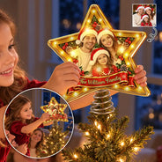 Christmas,Custom Photo,Family,Happy,Remove BG Photo - Family Christmas Gift - Personalized Custom Photo Family Name Star LED Tree Topper