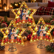 Christmas,Custom Photo,Family,Happy,Remove BG Photo - Family Christmas Gift - Personalized Custom Photo Family Name Star LED Tree Topper