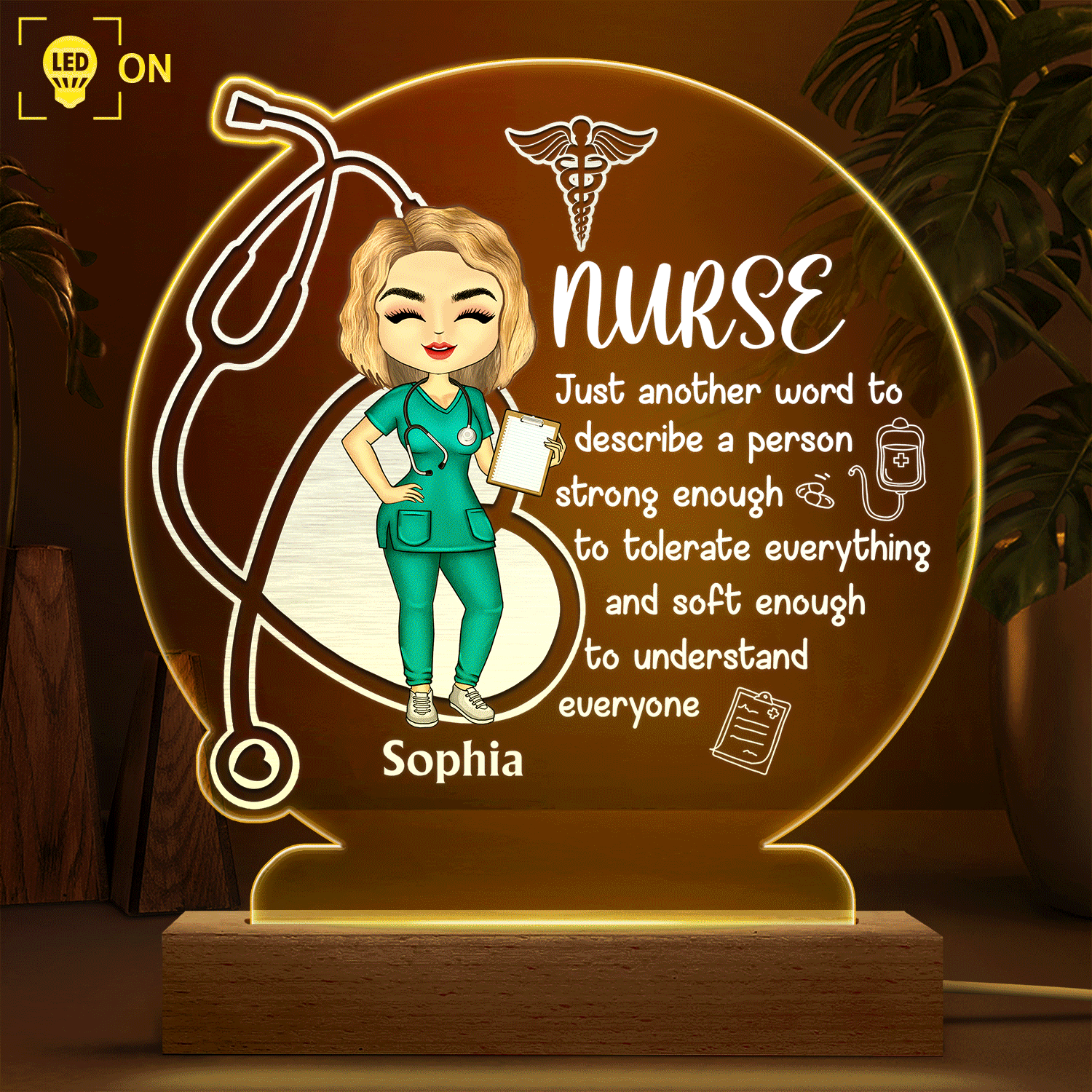Nurse A Person Strong Enough To Tolerate Everything - Gift For Nurses - Personalized Custom 3D Led Light Wooden Base