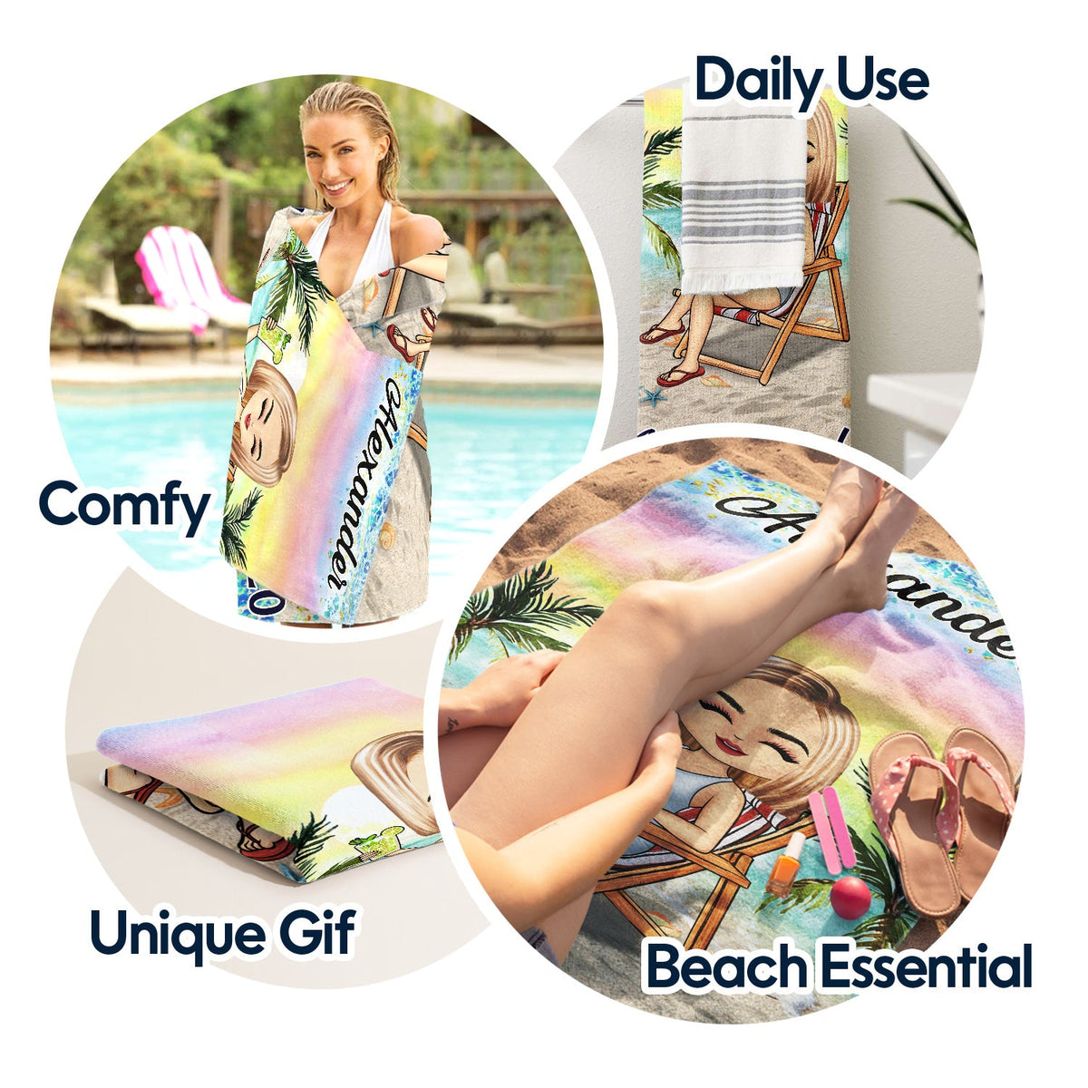 Vacation Beach Swimming Picnic Traveling - Birthday, Holiday, Funny Gift For Her, Him, Besties, Family - Personalized Custom Beach Towel
