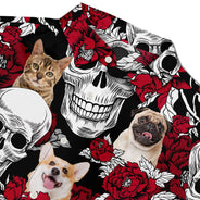 Custom Photo Skull Family Pet Face Tropical Leaf - Gift For Men, Dog And Cat Lovers - Personalized Custom Hawaiian Shirt