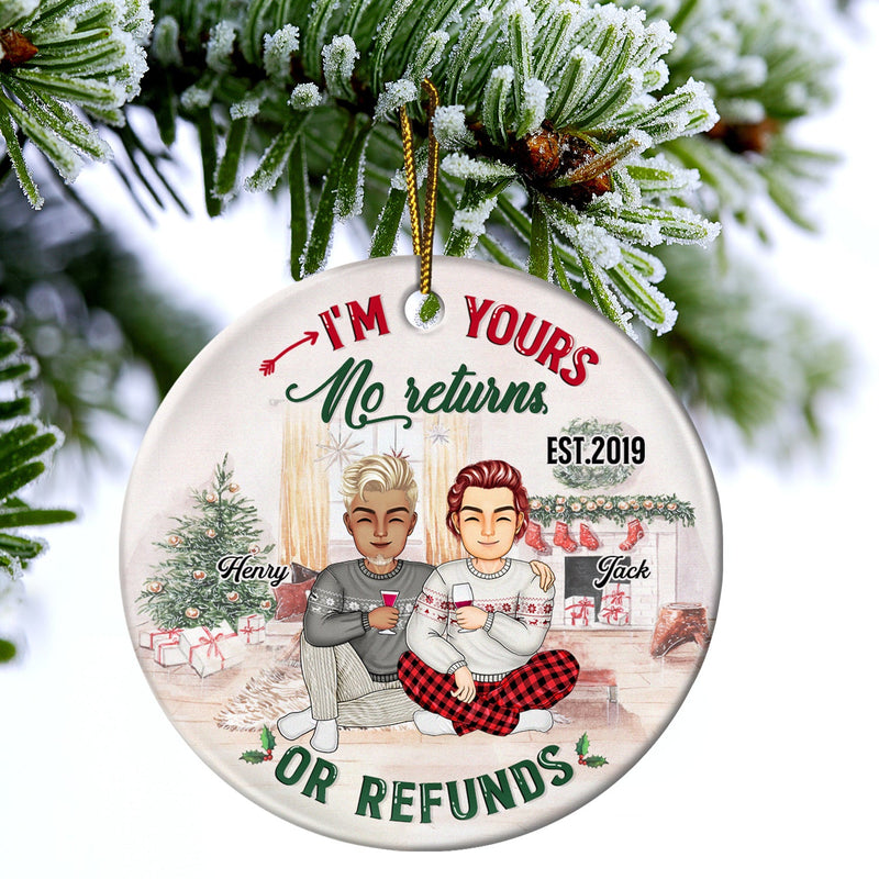 No Returns Or Refunds - Christmas Gift For Couples, Lover, Husband, Wife - Personalized Circle Ceramic Ornament