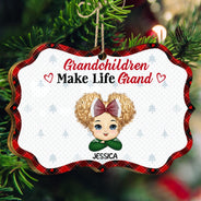 Grandchildren Make Life Grand - Christmas, Loving Gift For Grandpa, Grandma, Grandparents - Personalized Medallion Wooden Ornament