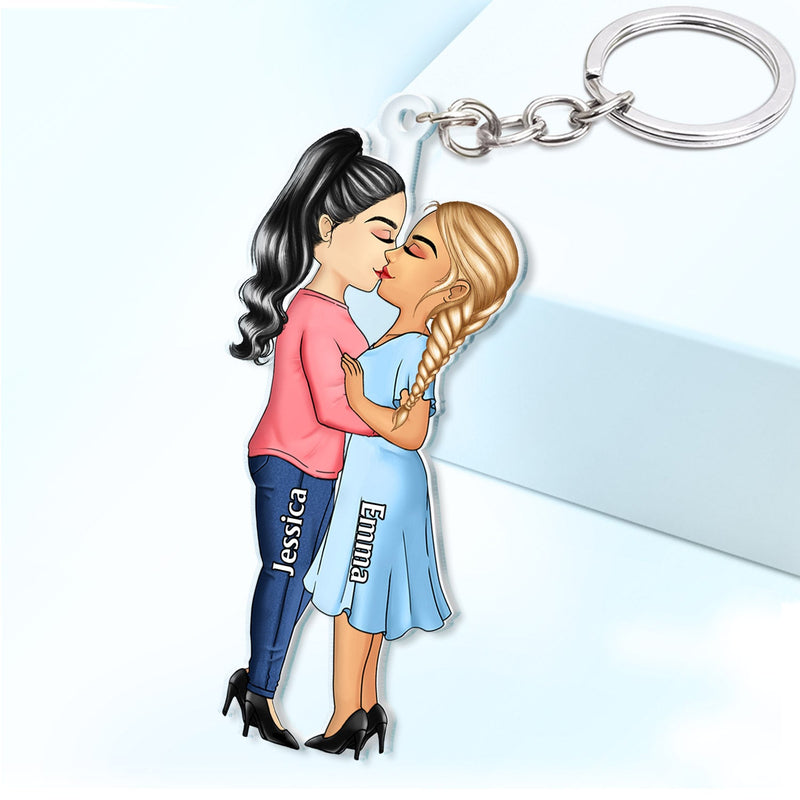Chibi Couple Kissing - Anniversary Gift For Couples - Personalized Cutout Acrylic Keychain