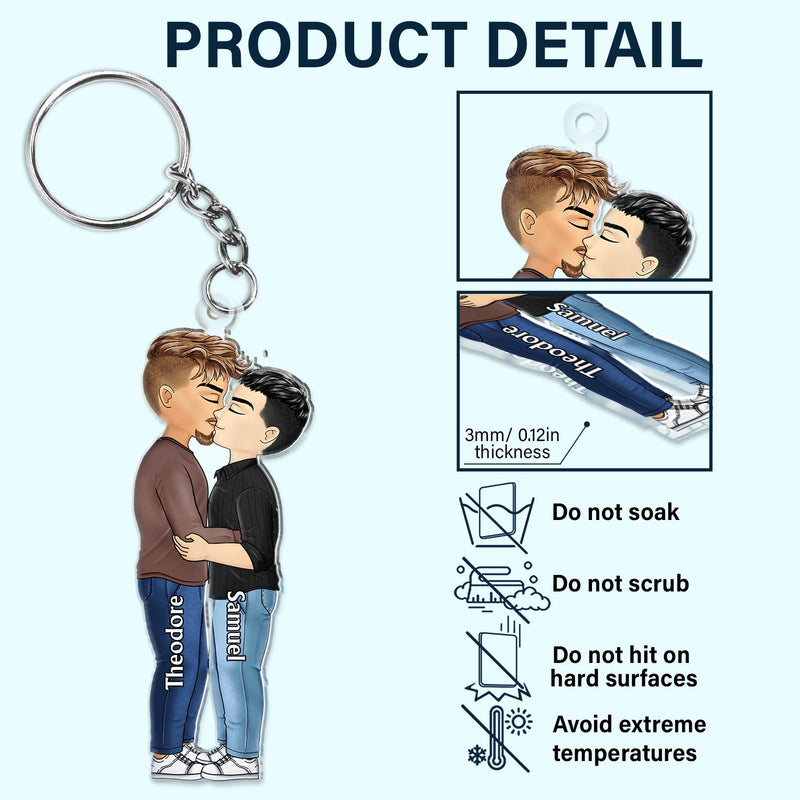 Chibi Couple Kissing - Anniversary Gift For Couples - Personalized Cutout Acrylic Keychain
