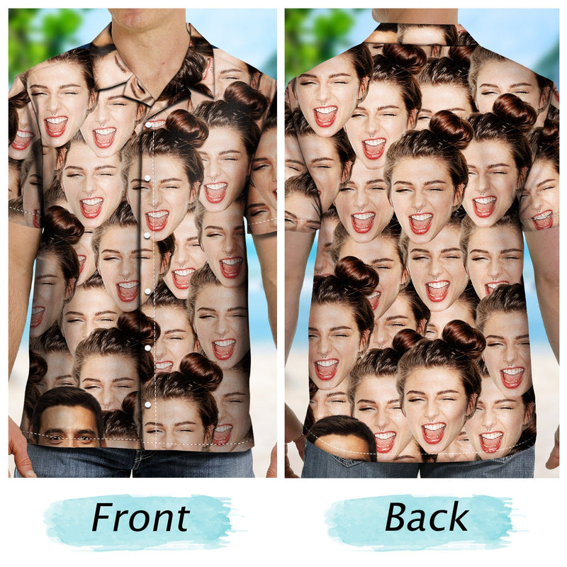 Custom Photo Funny Family Pet Face Pattern - Gift For Men, Dog And Cat Lovers, Family - Personalized Hawaiian Shirt