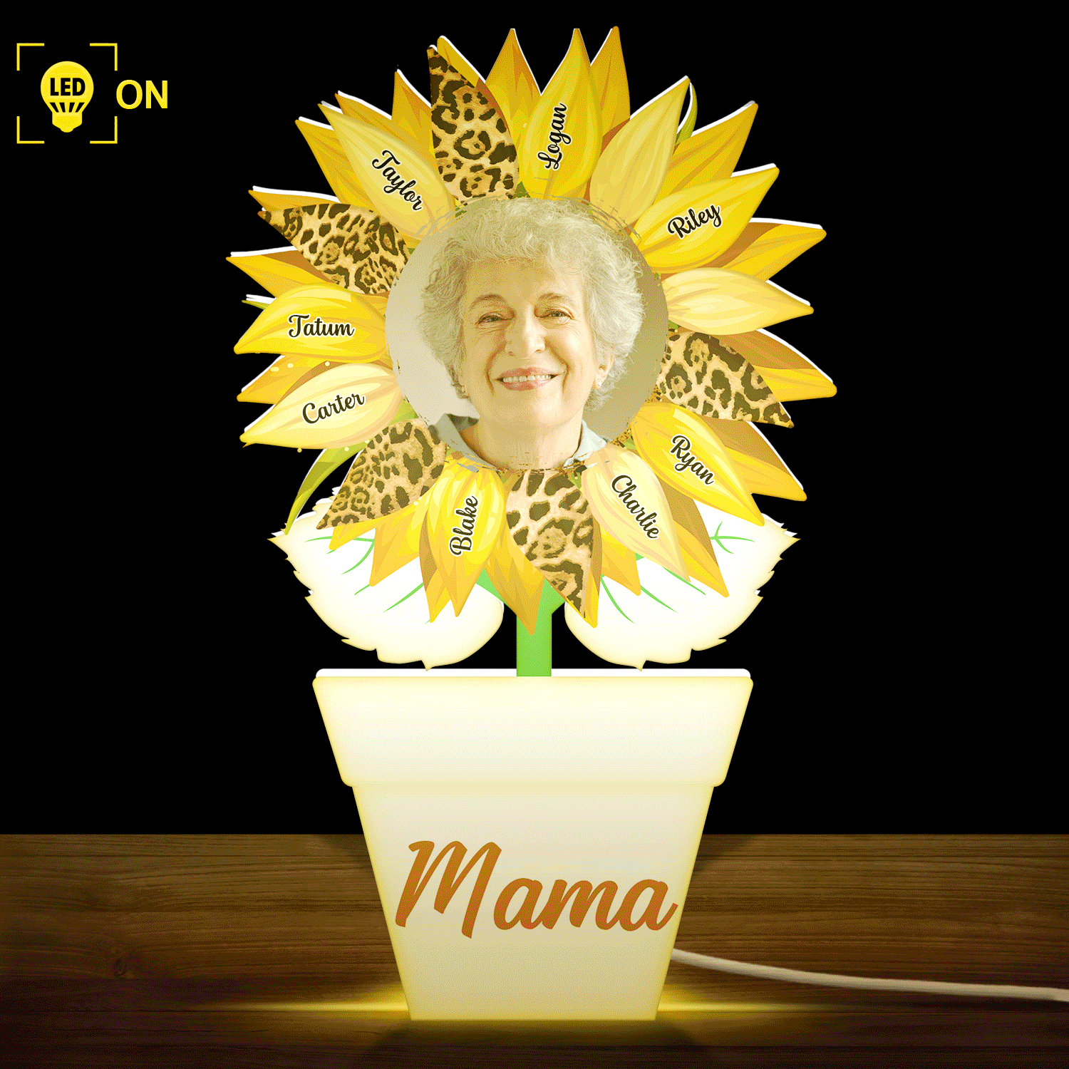 Custom Photo Nana, Mom, Auntie Sunflower - Birthday, Loving Gift For Mother, Grandma, Grandmother - Personalized Custom Shaped Photo Light Box