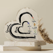 First Mom Now Grandma Floral - Gift For Mothers, Grandmas, Aunties - Personalized Heart Shaped Acrylic Plaque