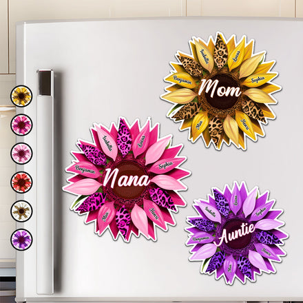Nana, Mom, Auntie Family Sunflower - Birthday, Loving Gift For Mother, Grandma, Grandmother - Personalized Magnet