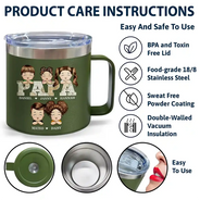 Vintage Map Papa Daddy Grandpa - Personalized 14oz Stainless Steel Tumbler With Handle