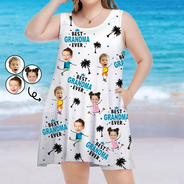 Custom Photo Best Mom Ever Tropical Summer Beach - Personalized Sleeveless Tank Dress
