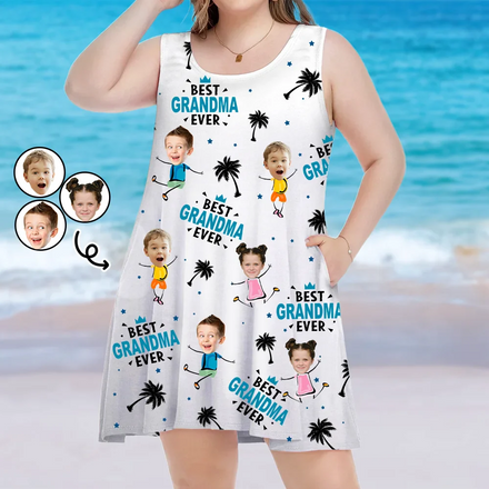 Custom Photo Best Mom Ever Tropical Summer Beach - Personalized Sleeveless Tank Dress