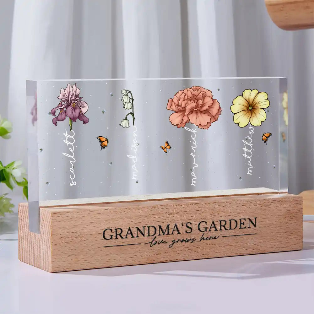 Grandma's Garden Birth Month Flowers - Personalized Rectangle LED Light