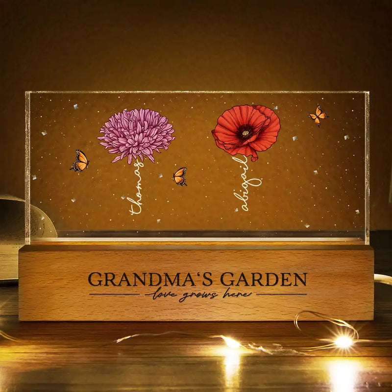 Grandma's Garden Birth Month Flowers - Personalized Rectangle LED Light