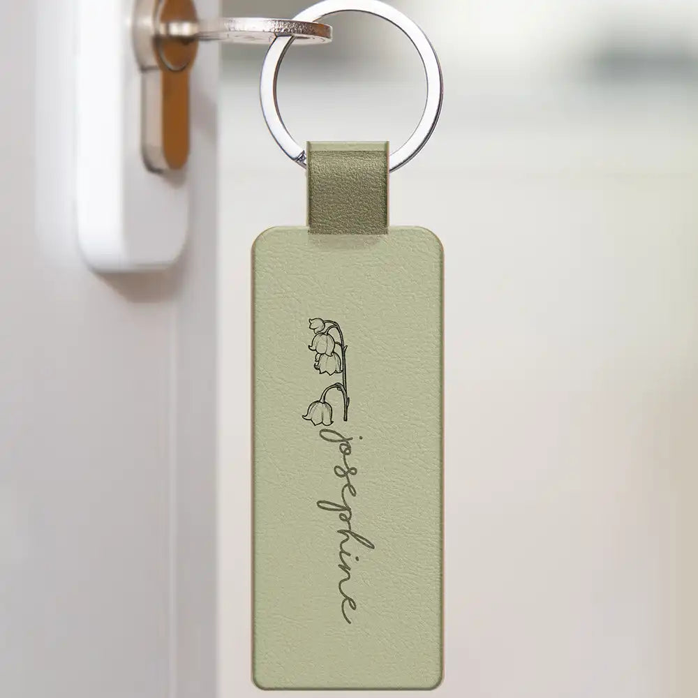 Birth Month Flowers Sketch Bloom Where You're Planted - Personalized Custom Shaped Leather Keychain