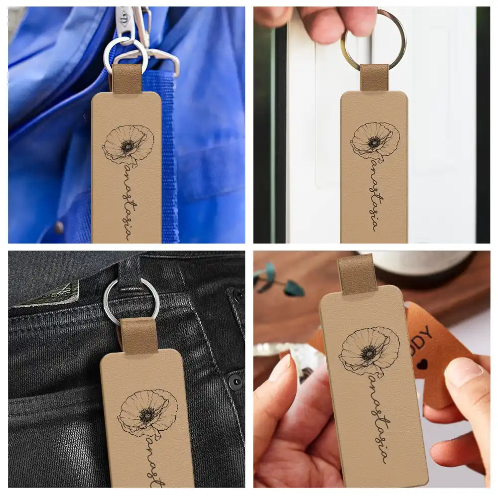 Birth Month Flowers Sketch Bloom Where You're Planted - Personalized Custom Shaped Leather Keychain