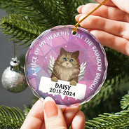 In Loving Memory Memorial Dog Cat Stained Glass - Personalized Circle Glass Ornament