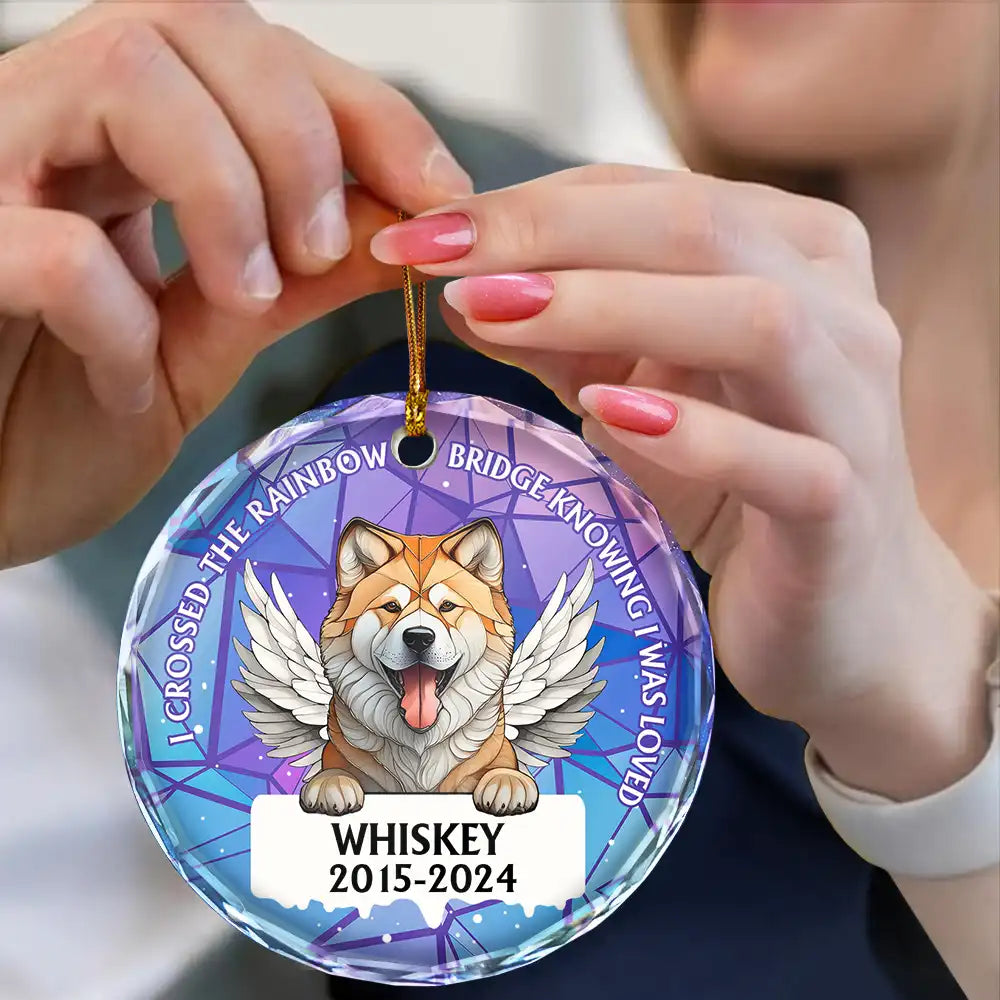 In Loving Memory Memorial Dog Cat Stained Glass - Personalized Circle Glass Ornament