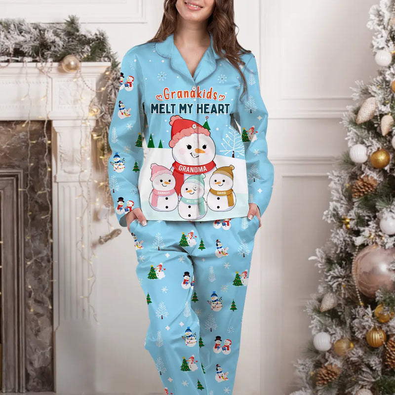 Gift For Grandparents - Grandkids Melts My Heart - Personalized Long Pajamas Set