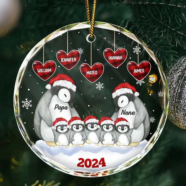 Gift For Grandparents - Papa Nana Penguin Christmas Grandparents - Personalized Circle Glass Ornament