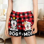 Pet Lovers, Pet Mom, Pet Dad, Dog Lovers, Cat Lovers - Dog Mom Dog Dad Plaid Pattern - Personalized Pajama Shorts