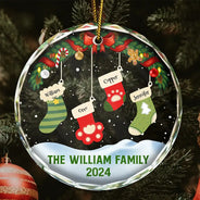 Family - Family Christmas Stockings Parents Kids Pets - Personalized Circle Glass Ornament