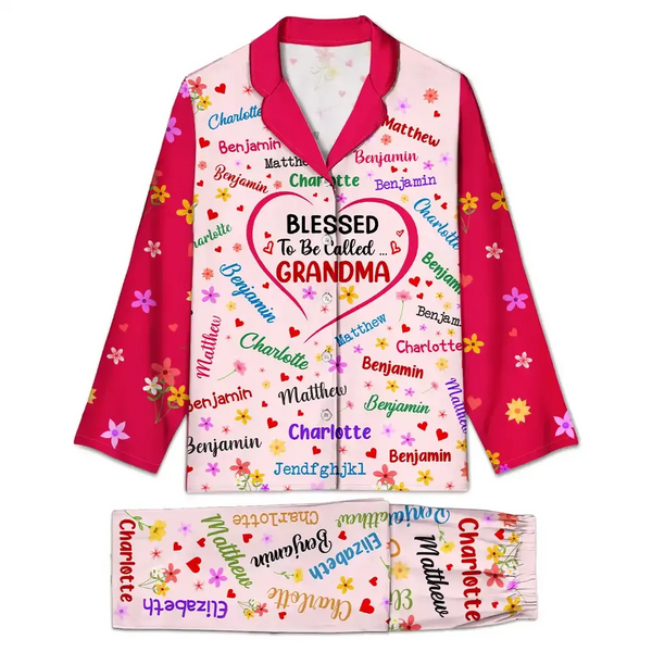 Gift For Grandma, Gift For Mother - Blessed To Be Called Grandma Nana - Personalized Long Pajamas Set