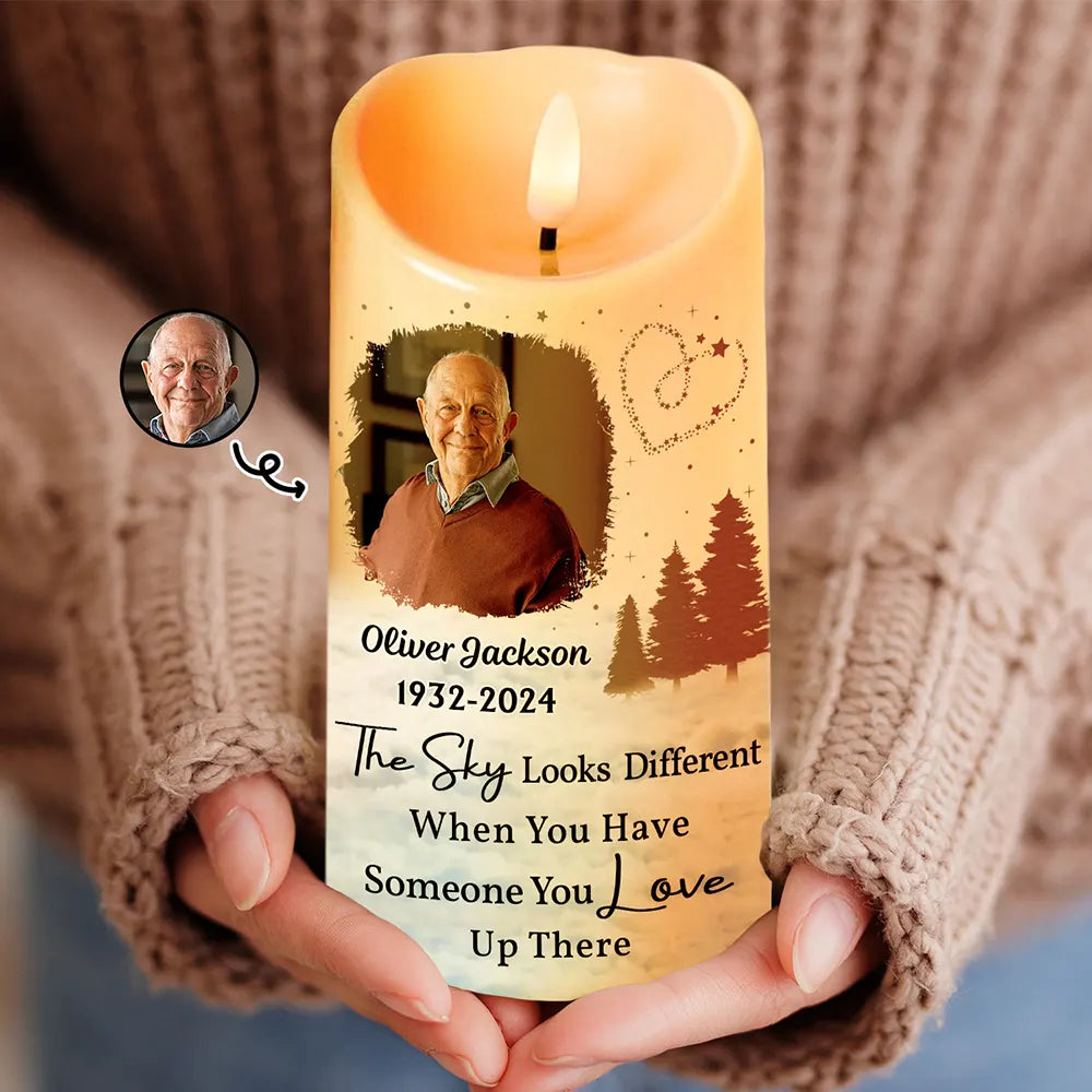 Custom Photo The Sky Looks Different Memorial Family - Personalized Flameless LED Candle