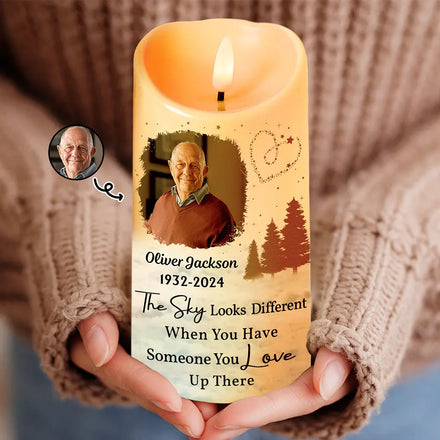 Custom Photo The Sky Looks Different Memorial Family - Personalized Flameless LED Candle