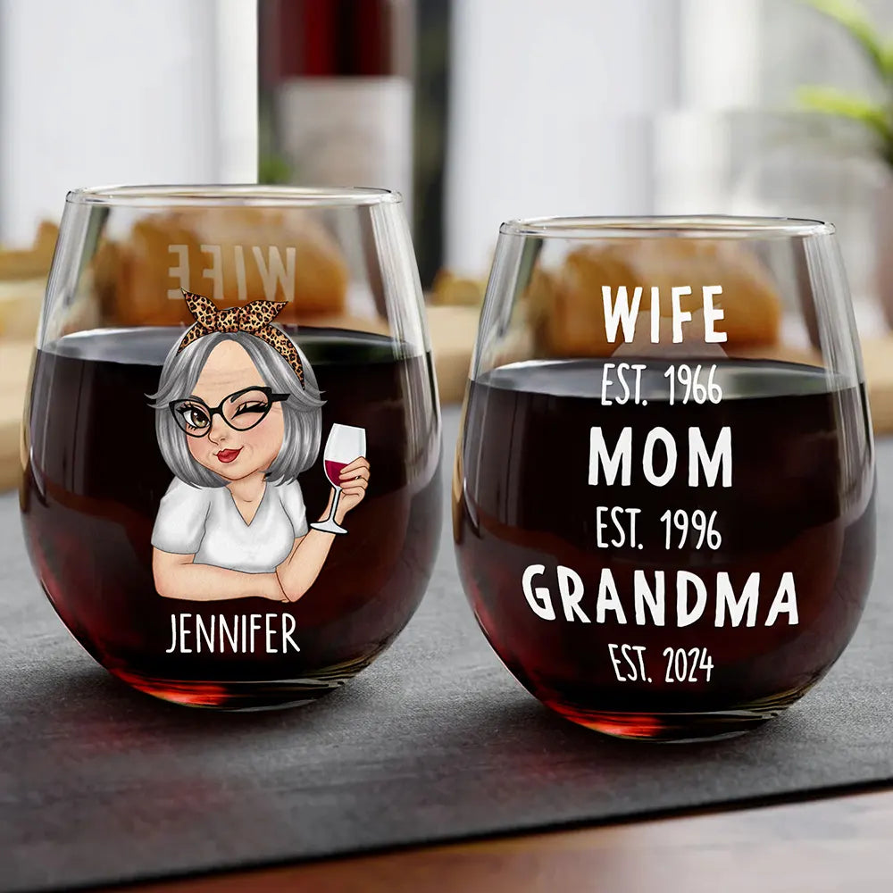 Wife Mom Grandma - Personalized Stemless Wine Glass